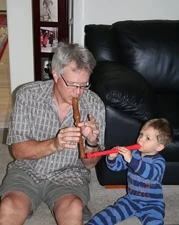 I saw this "memory" on my FB feed of my grandson, Drew (2?), playing a little music with me.  Jump ahead a few years:  Drew is in his first year at Baylor U, studying business ... not music.  Smart man!