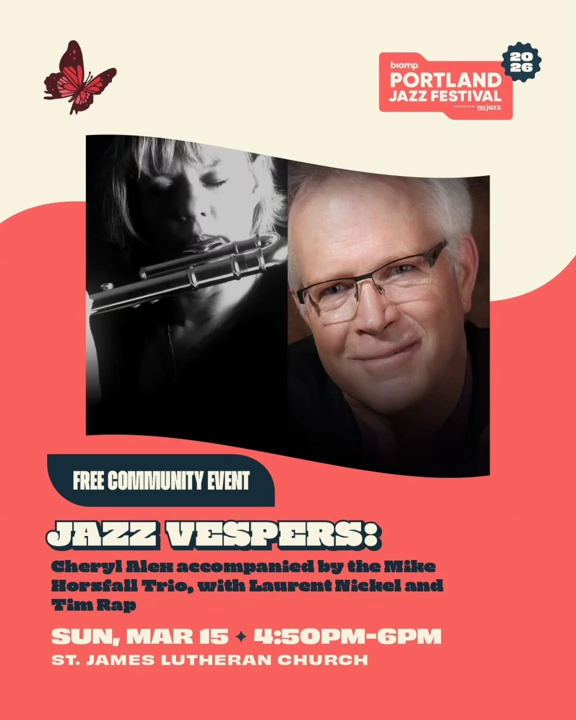 Mark your calendar - March 15 at St. James Lutheran Church, 1315 SW Park downtown Portland.  @cheryl.alex.7  will join me and my trio for a go jazz vespers.  All are welcome! 
#jazzvespers #spokenword #jazzflute #altoflute #pianojazz 
@lucleroi @rimt