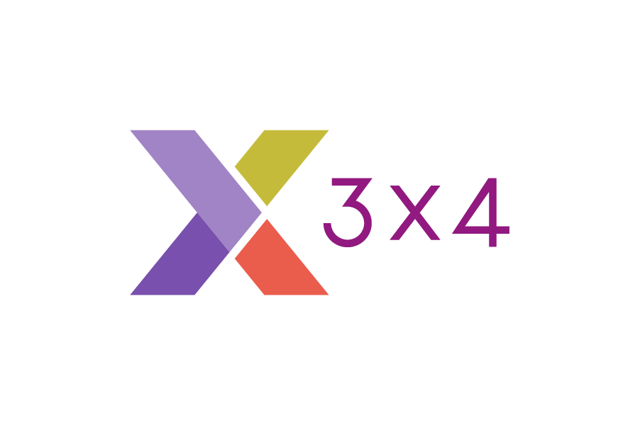 Colorful geometric X and 3x4 text for a mathematical or educational theme.