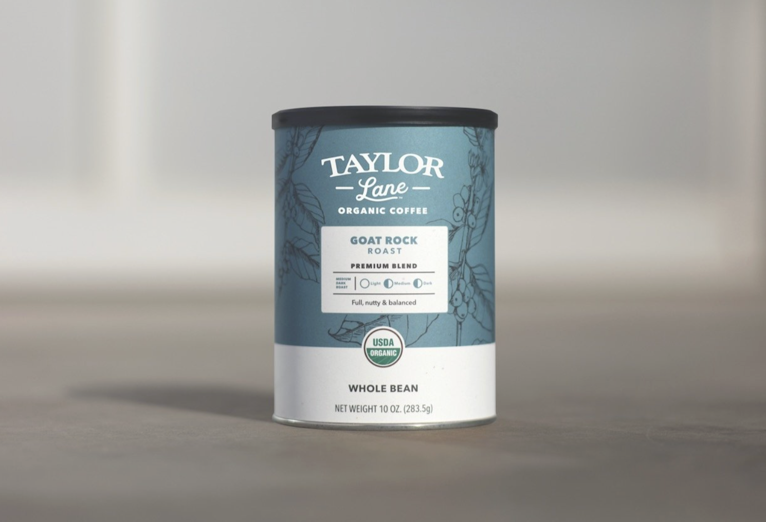 Taylor Lane Organic Coffee can, Goat Rock Roast, premium blend, whole bean, 10 oz.