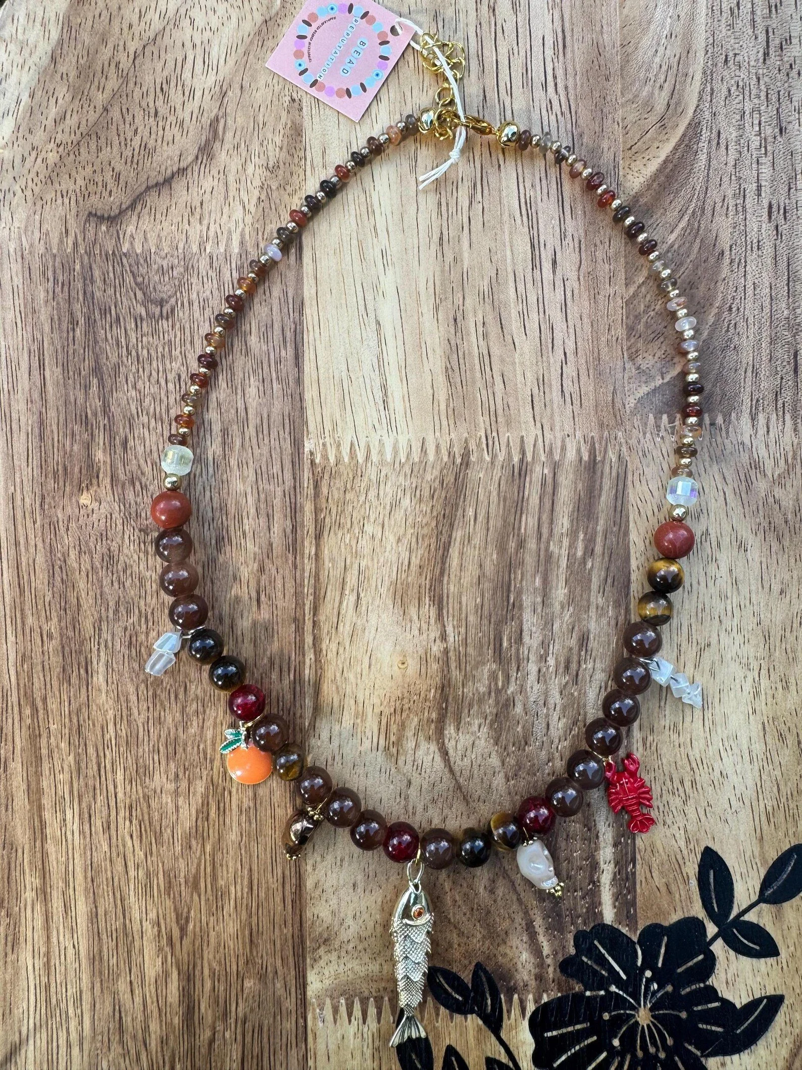 Agate and Glass Charm Necklace