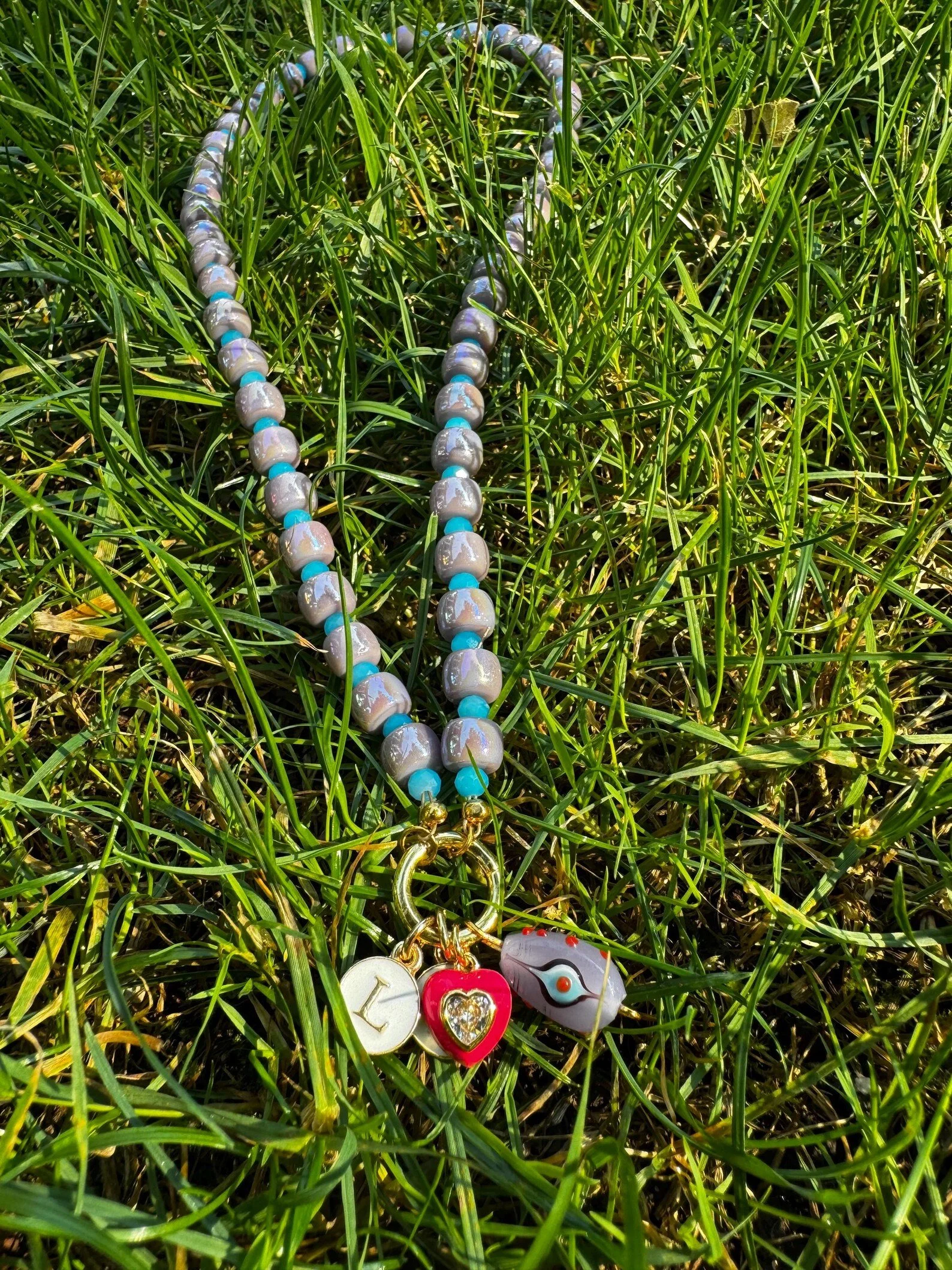 Glass Front Clasp Charm Necklace