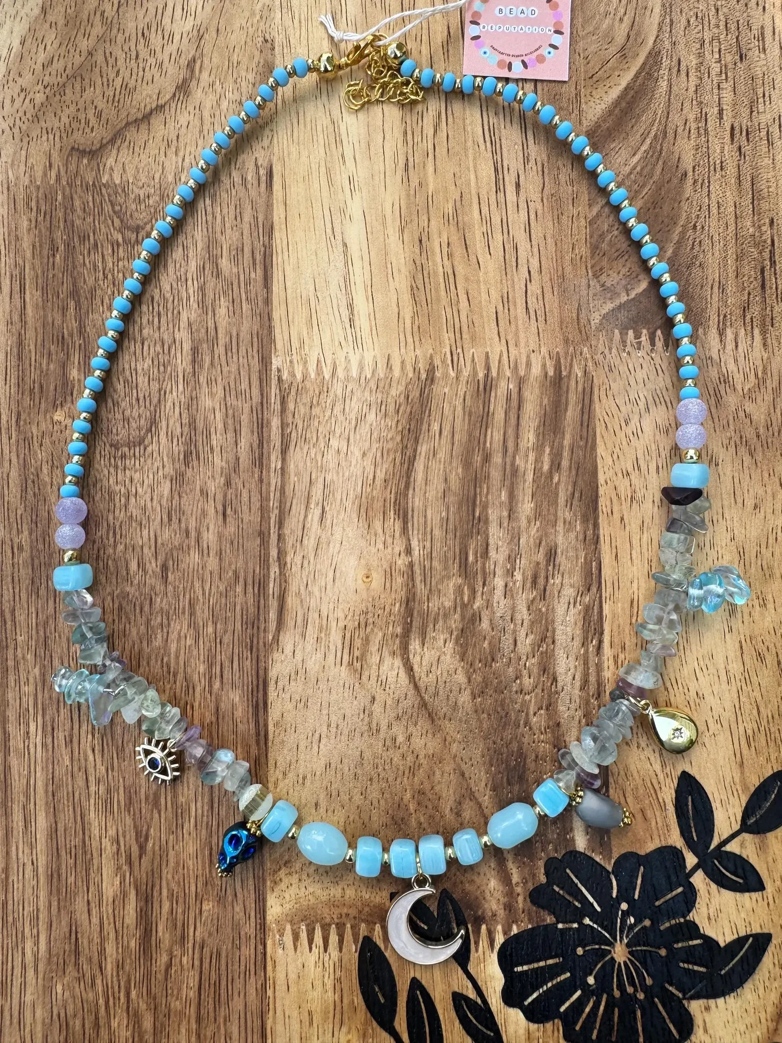 Glass and Fluorite Charm Necklace