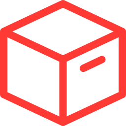 Red outline of a cardboard box with a handle on the side.