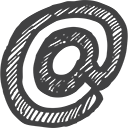 A black and white @ symbol, representing email or online communication.