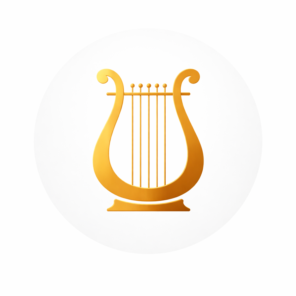 A gold lyre symbol on a white background.