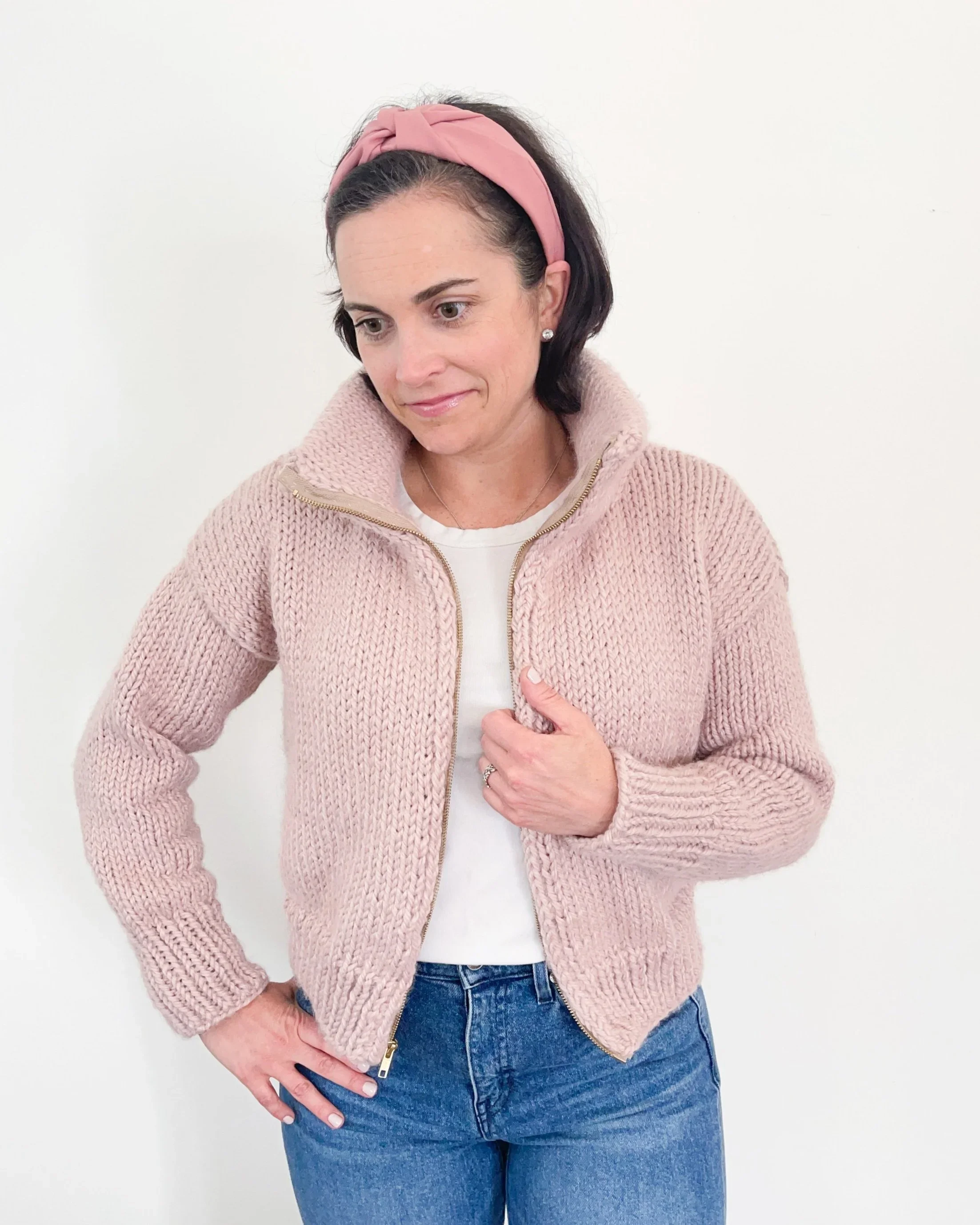 Chunky Cropped Cardigan Knitting Pattern | Pink Wildflowers Sweater