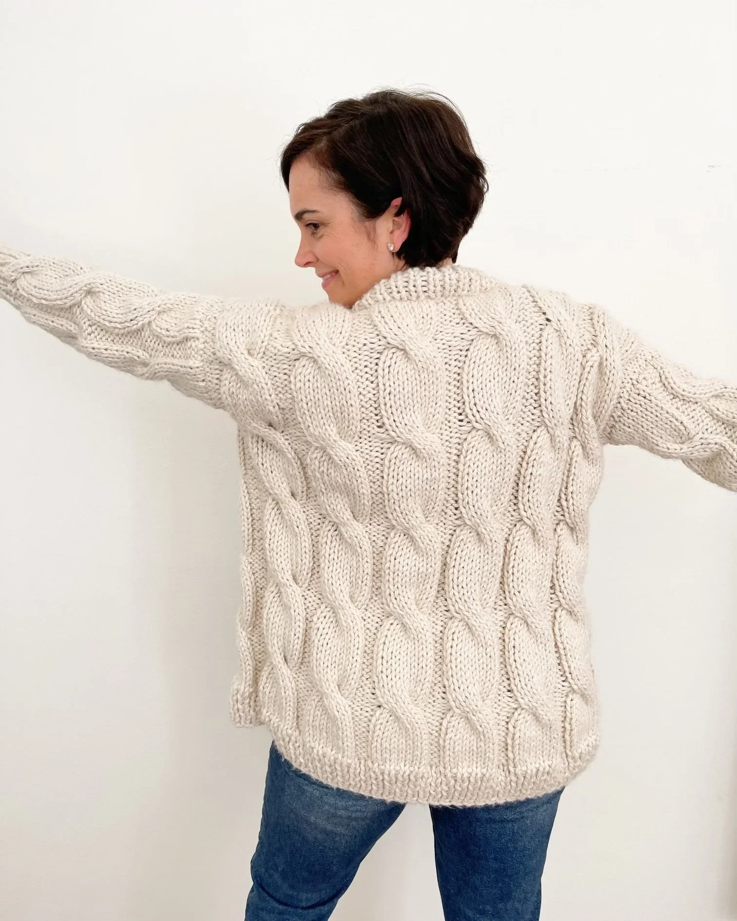 Chunky Cable Knit Sweater Knitting Pattern | Crescent Cable Cardigan