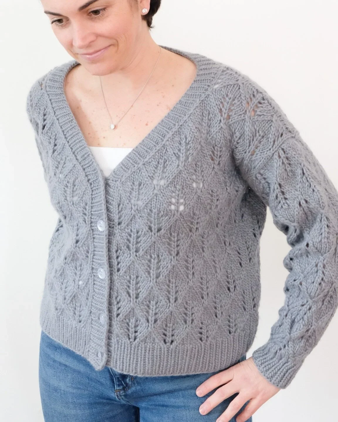 Lace V-Neck Cardigan Knitting Pattern | McKenzie Cardigan