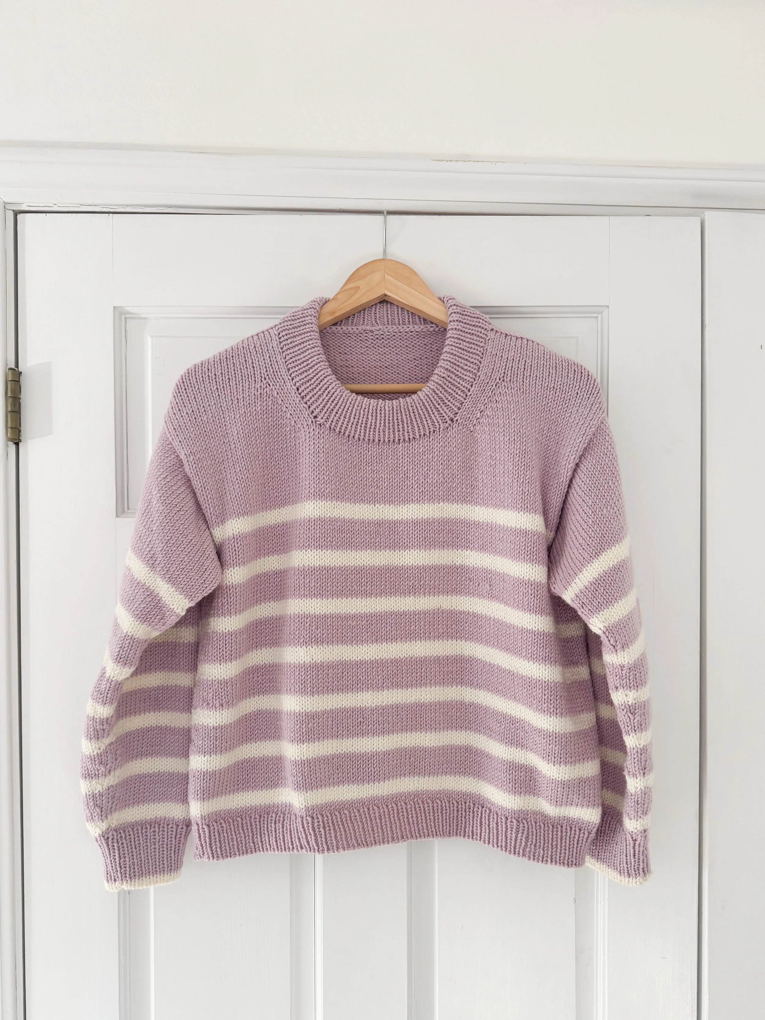 Drop Shoulder Striped Sweater Knitting Pattern | Springs Lane Pullover