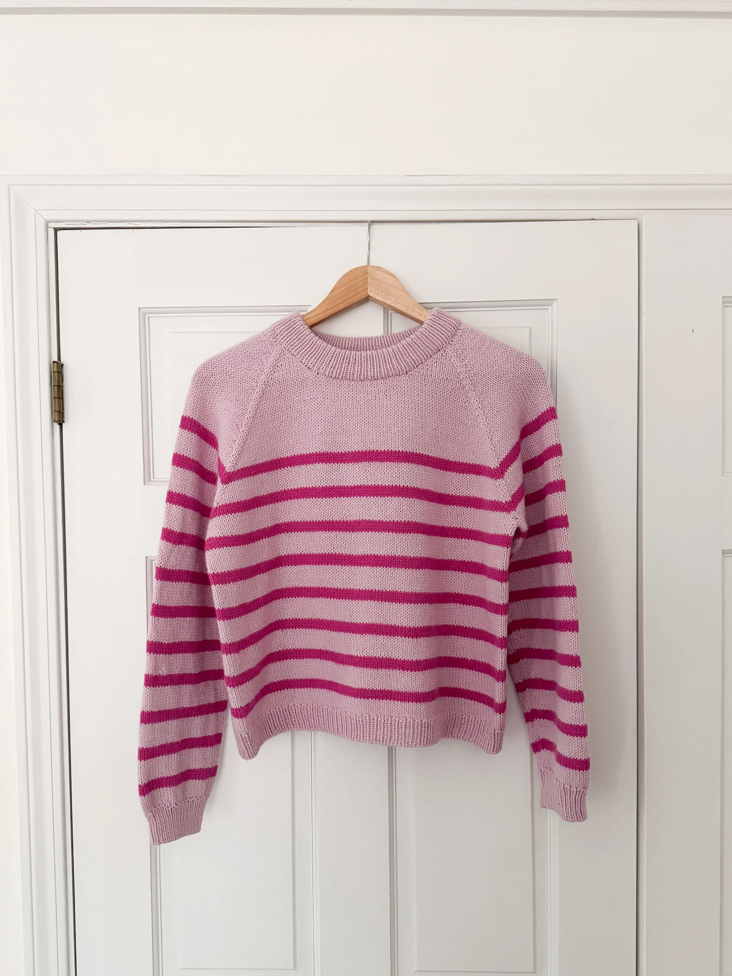 Top Down Raglan Striped Sweater Knitting Pattern | Cambria