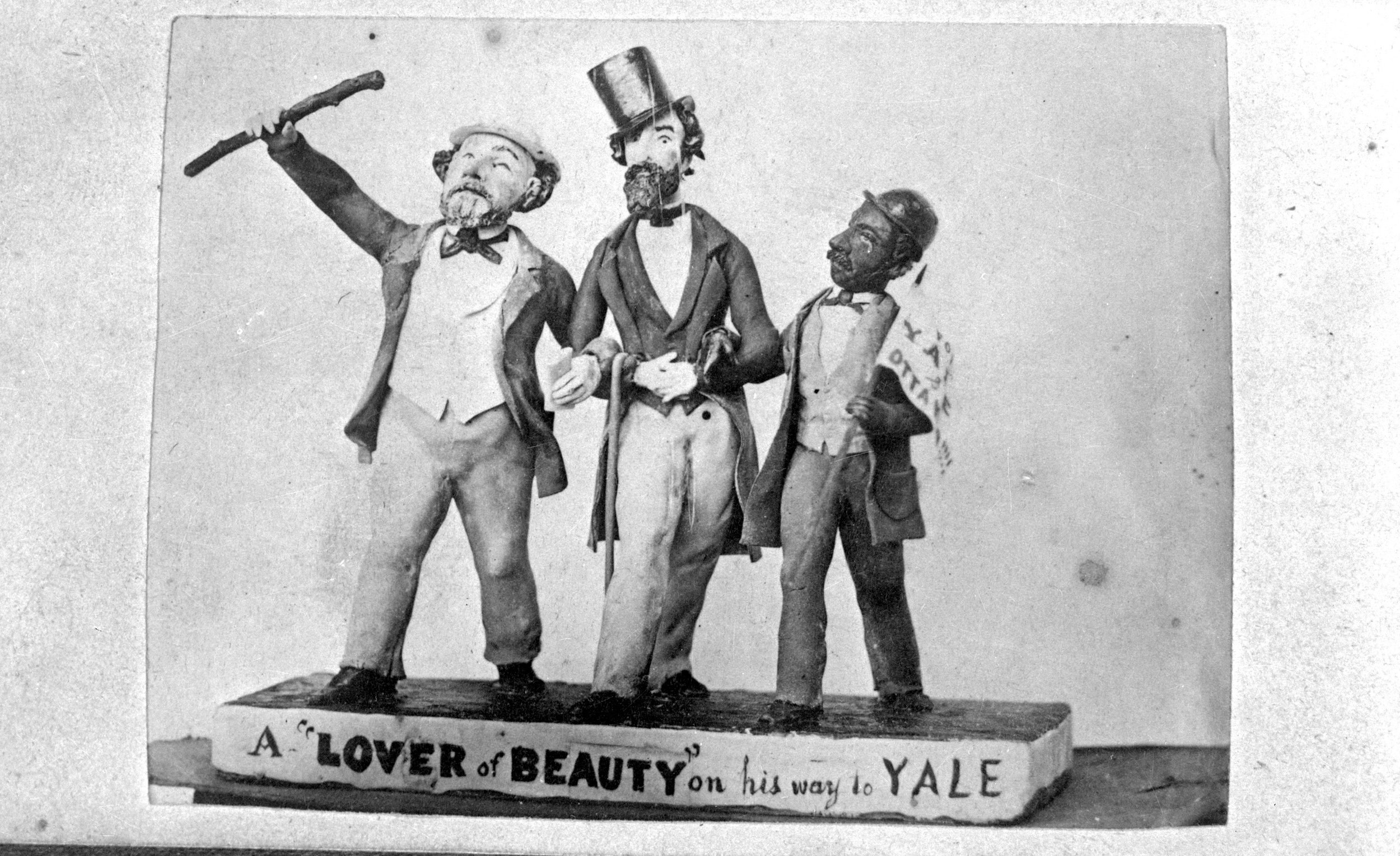 A love of beauty on his way to Yale
This cartoon was created by Noah Shakespeare, September 1868. The “Lover of Beauty” refers to Amor de Cosmos, aka William Smith, who was an ardent opponent of Governor Douglas, accusing him of stacking the vote wit