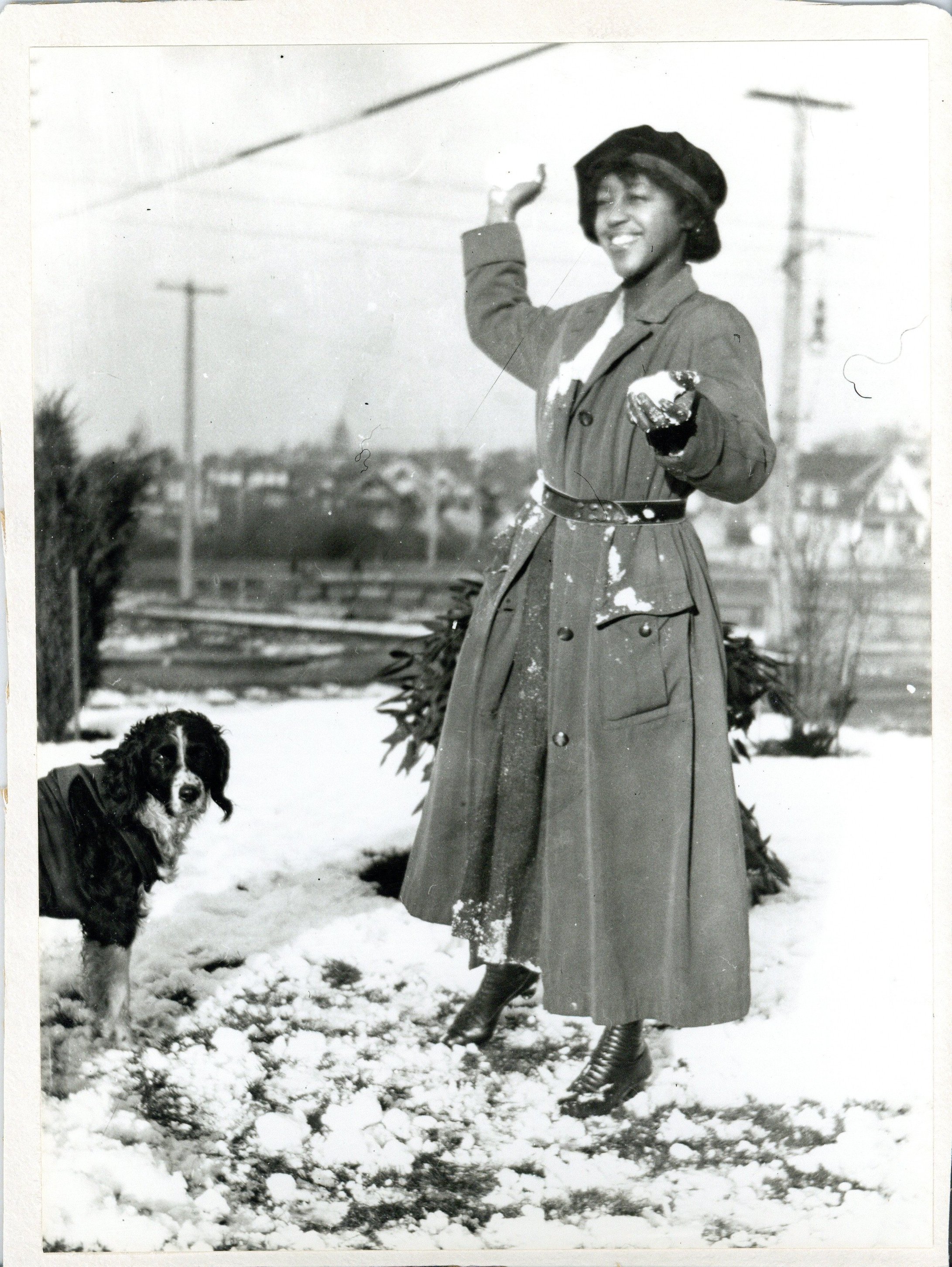 Later photograph of Sylvia Stark’s first grandchild Ethel Wallace Claibourne, aged 19, mother to Naidine Sims.  Ethel is enjoying the snow, despite the fact that many believed Black people could not tolerate Canadian winters, a myth used to restrict 