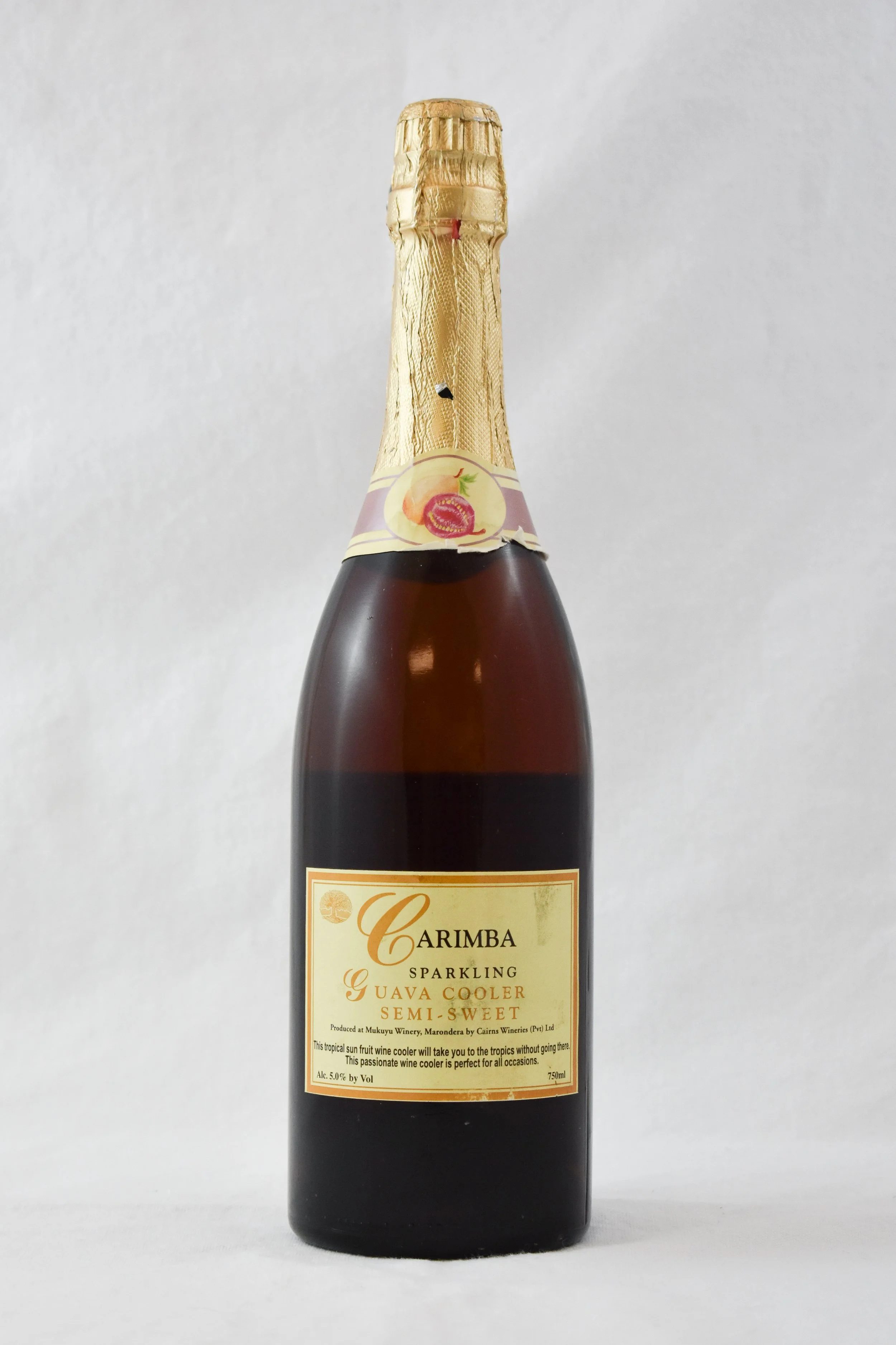 A bottle of Zimbabwean sparkling wine. Small-scale winemaking was first brought to Zimbabwe by the British in the early 20th century, although Zimbabwean viticulture has remained low-key with little (if any) wine being exported. However, the 2018 doc