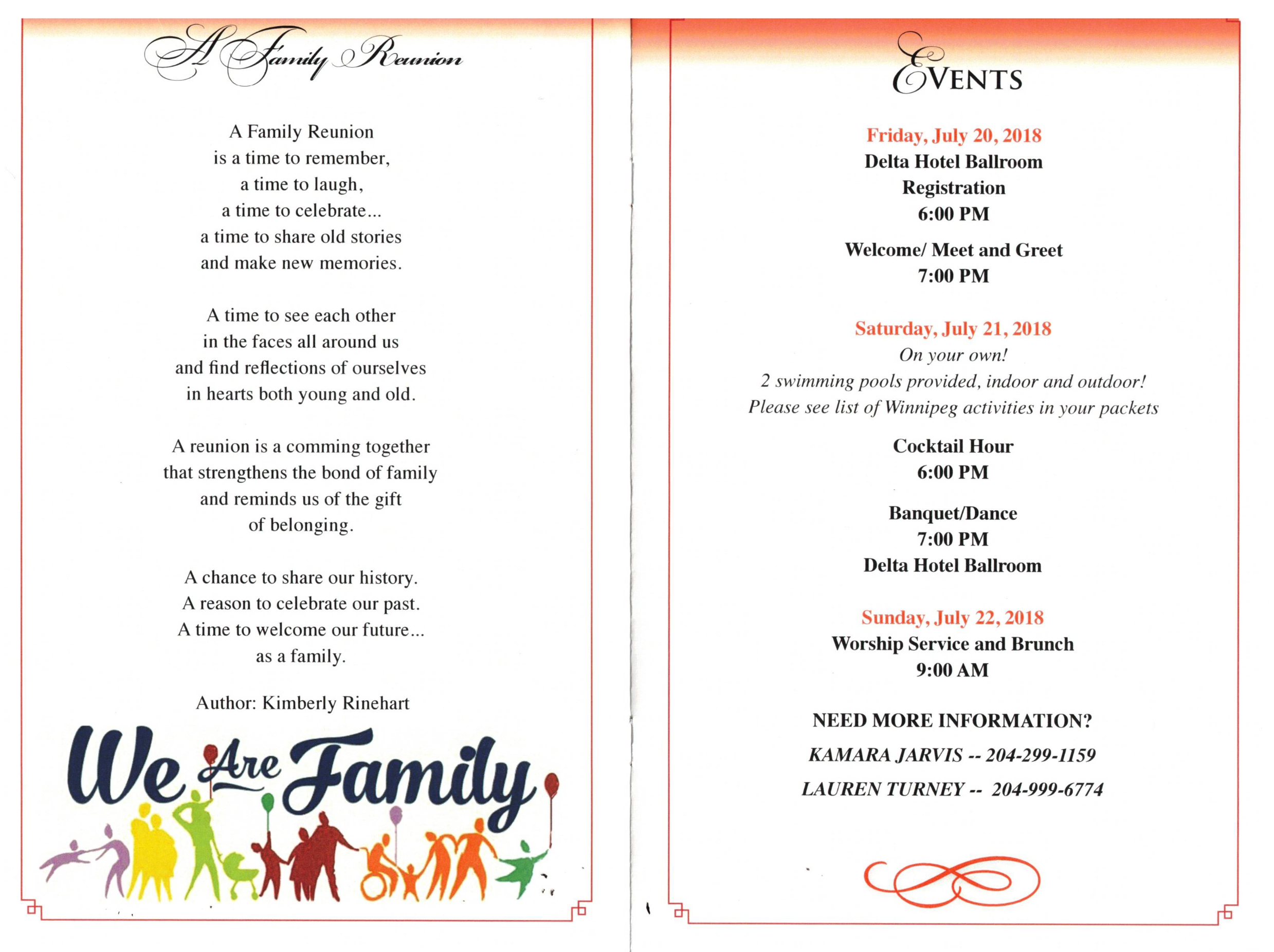 Family reunion programme interior.
