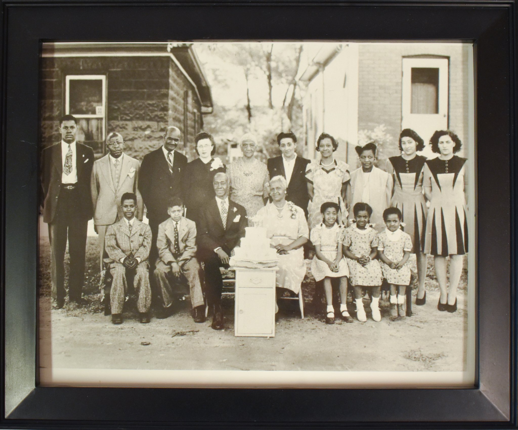 Family photo of Candace’s paternal family. The photo may have been taken at Agnes and Andrew’s 60th wedding anniversary. Top row, L to R: Unknown, Fred, Frank, Frank’s wife, Unknown, Mary, Candace’s Grandmother, Evelyn, Kathleen, Connie. Bottom row, 