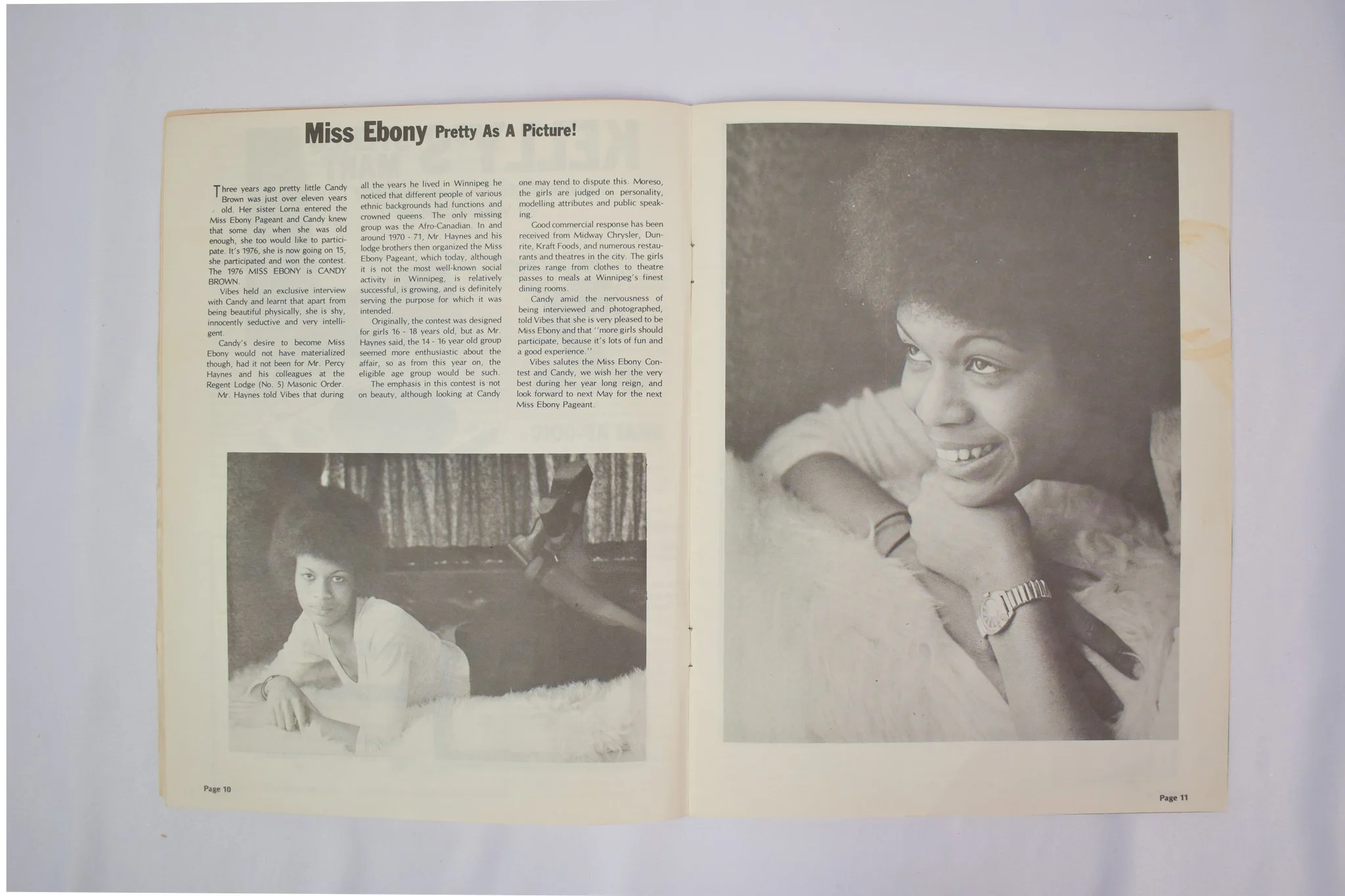 Feature on 15-year-old Candace, aka Candy Brown, who won Winnipeg’s Miss Ebony in 1976.