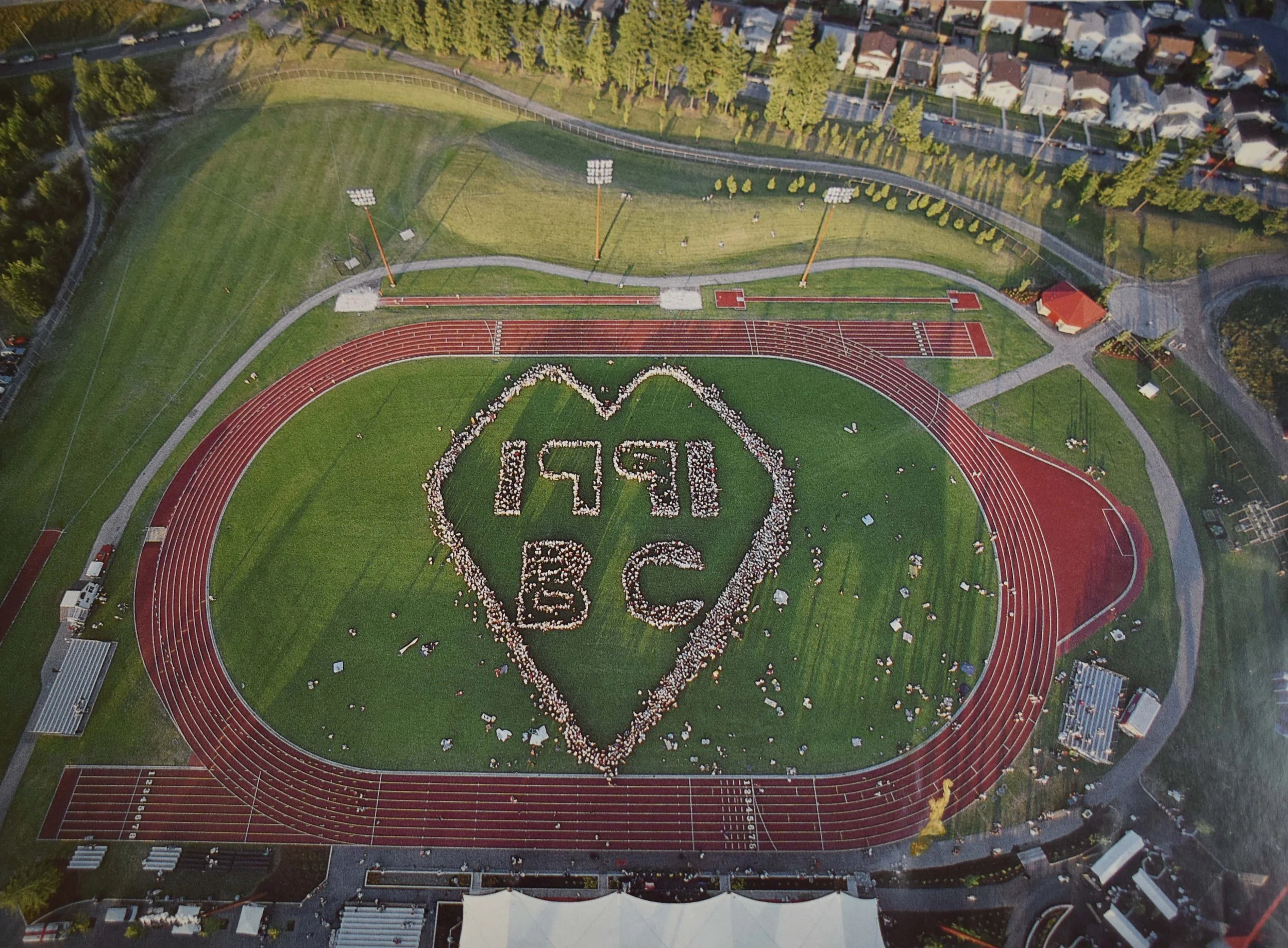 Group photo from the 1991 BC Summer Games at Percy Perry Stadium. Patricia Clarke competed in Track & Field at the games.