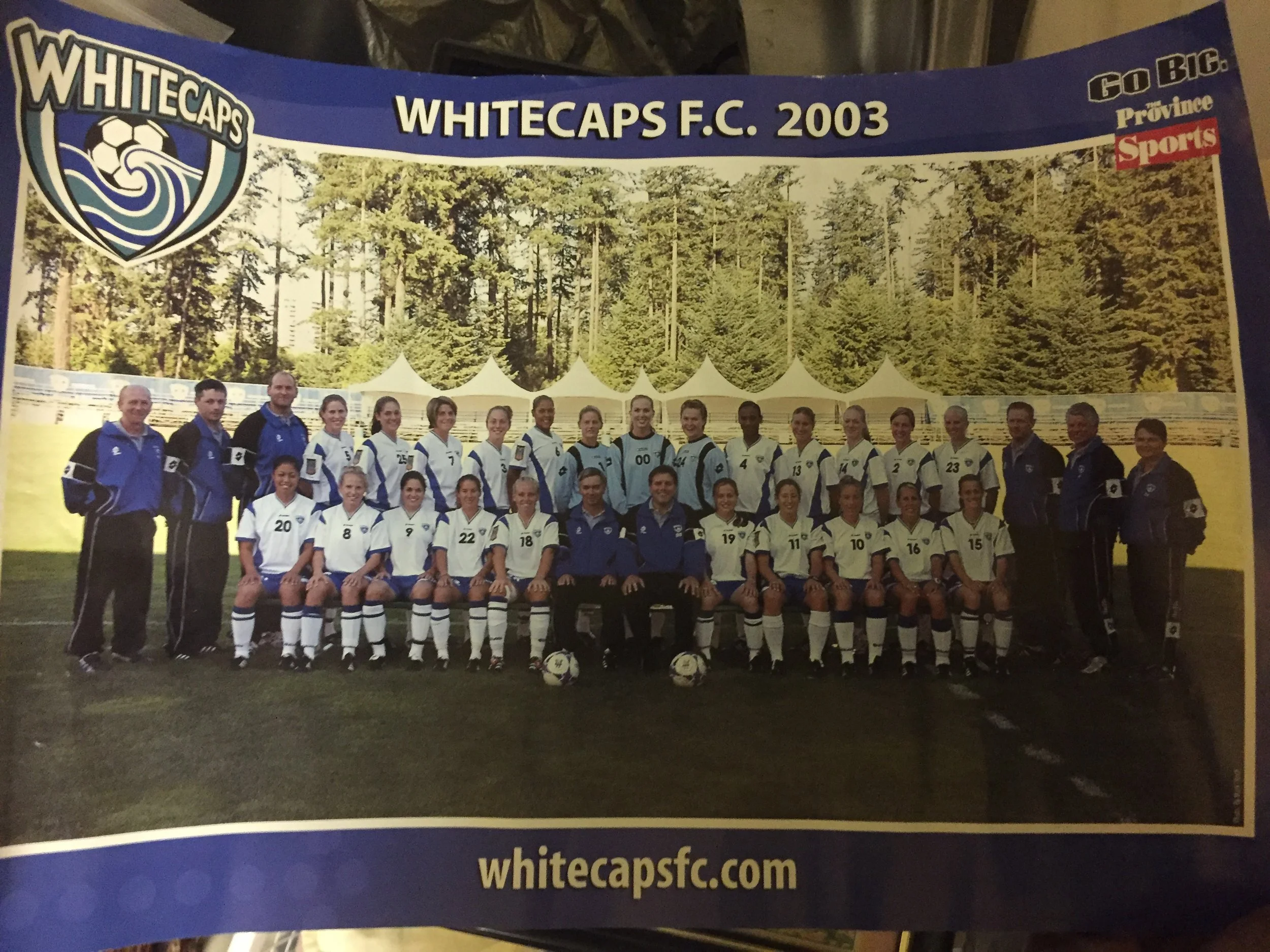 Phebe (fifth from right in back row) with the 2003 Vancouver Whitecaps team.