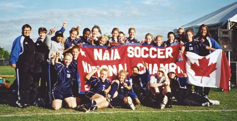 The NAIA Championship-winning SFU soccer team. Phebe is third from the left in the back row.