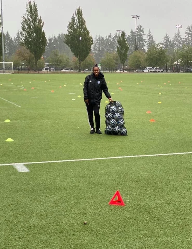 Phebe getting ready to coach at the CMFSC Initiation Program (Town Centre Park)