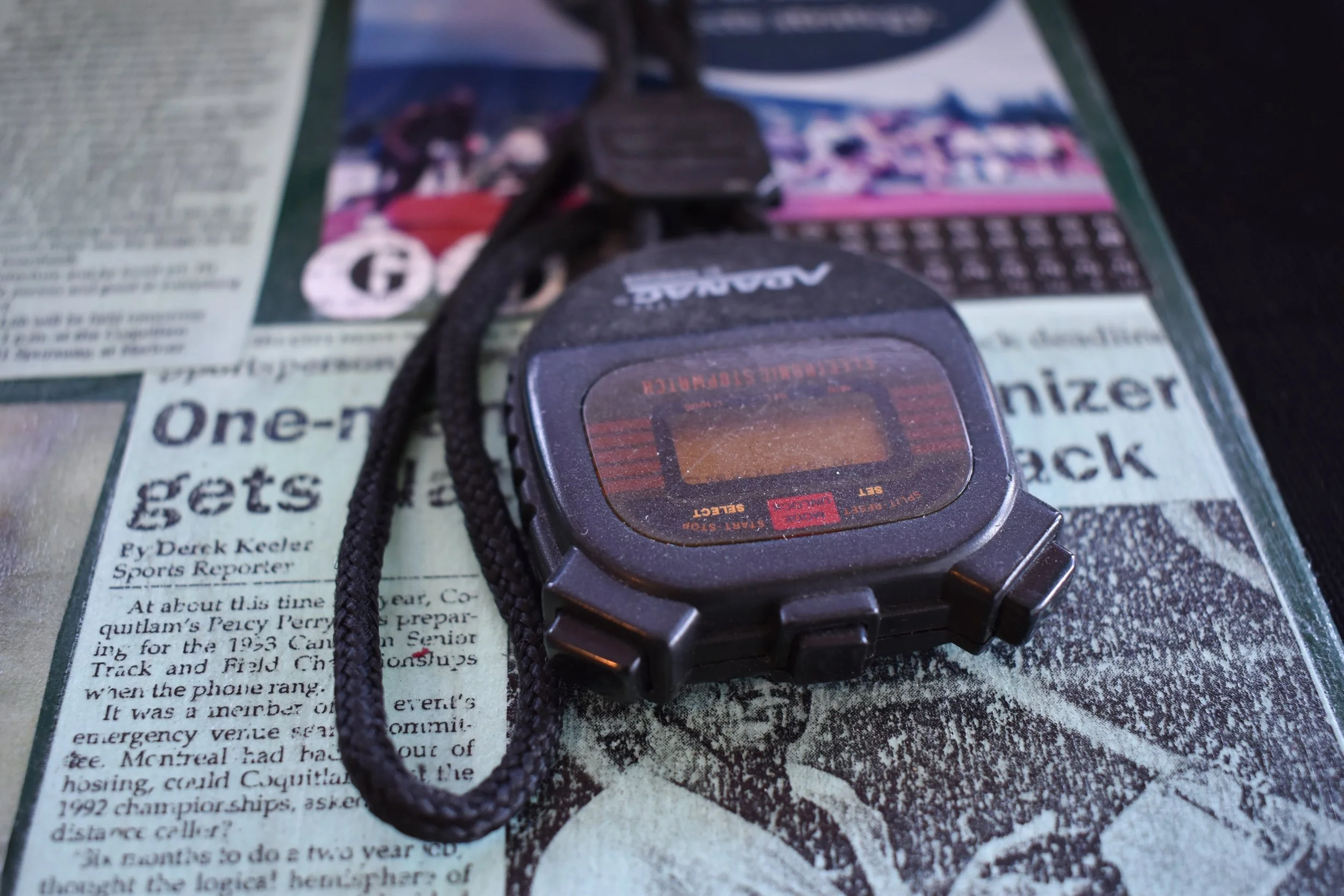 Stopwatch used by Percy Perry during his tenure as head coach of the Coquitlam Cheetahs. (Courtesy of the Coquitlam Sports Hall of Fame)