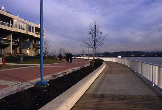 New Westminster Quay, opening day, 1987. Percy Perry worked for the Department of City Planning, New Westminster. He was responsible for the Westminster Quay Boardwalk. (Courtesy of Betty McVea fonds, New Westminster Museum and Archives, item IHP9563