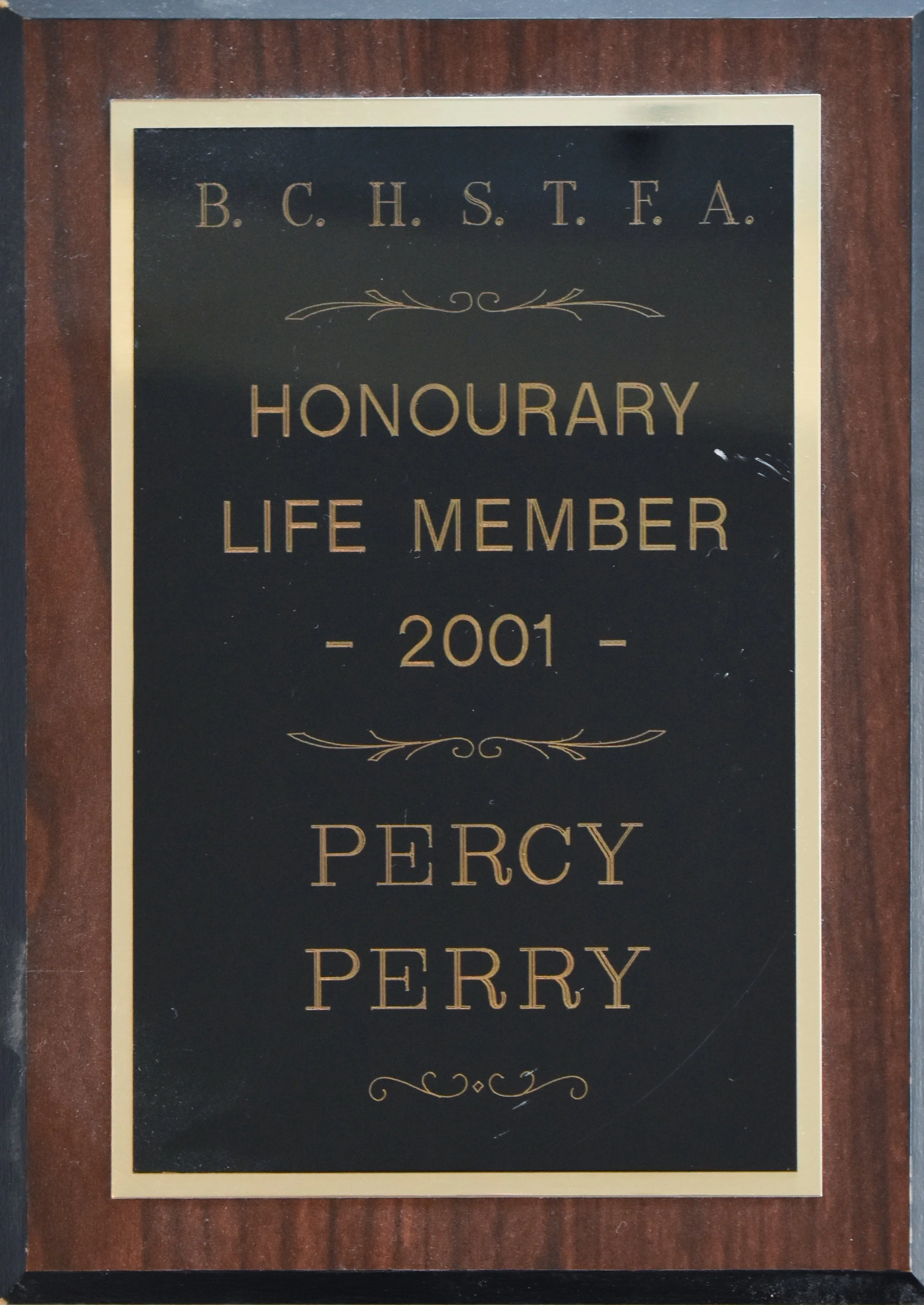 Percy’s honourary membership plaque from the British Columbia High School Track & Field Association. (Courtesy of the Coquitlam Sports Hall of Fame)