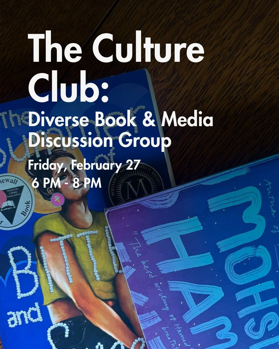 Join us each month as we discuss a novel, comic, movie, poem, or other media each rooted in themes of personal cultural heritage, anti-racism, and diversity. If you're looking for a fun way to spend Friday evenings, connect with community, or read a 
