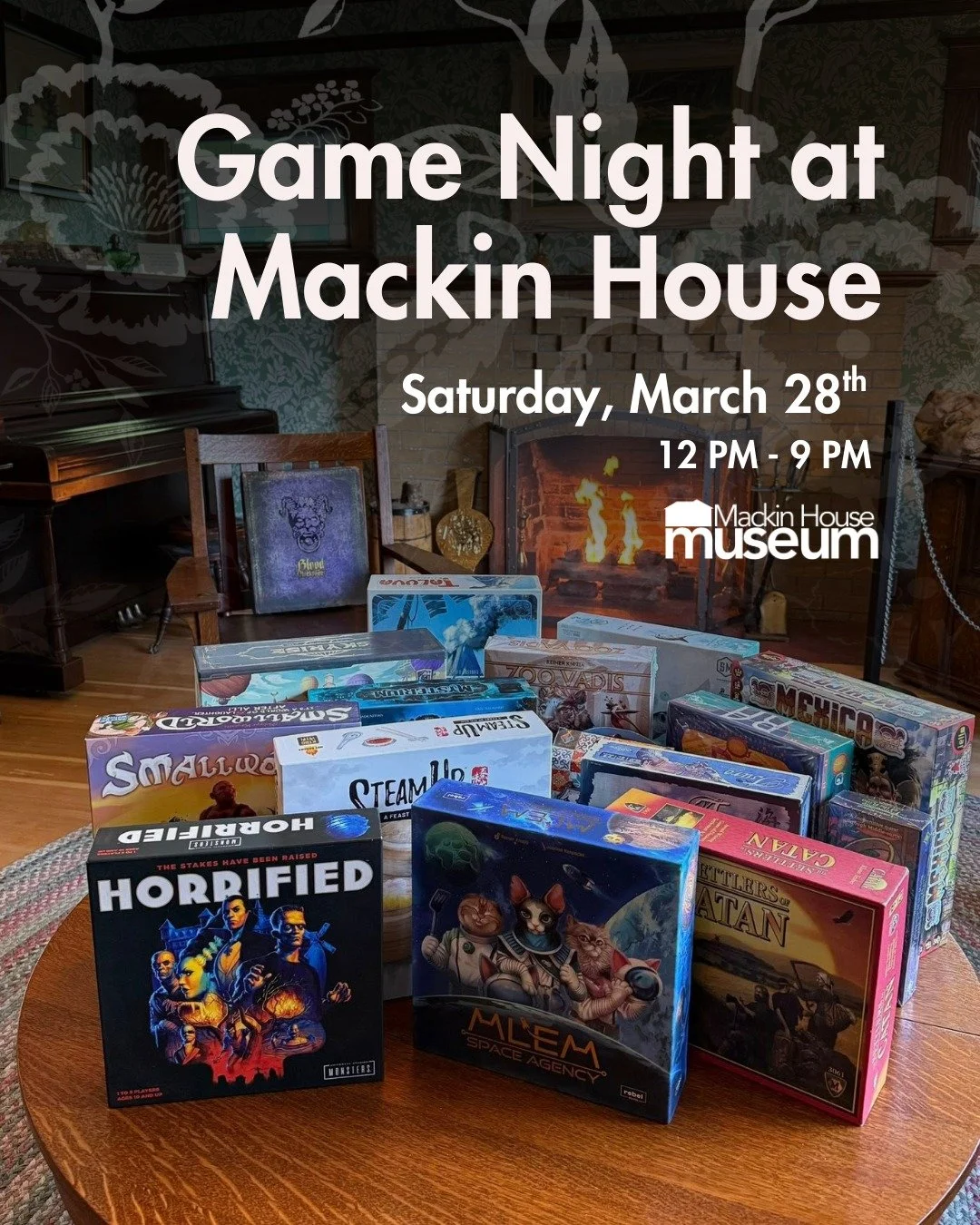 March is officially community game month! Come celebrate with us at Mackin House Museum.

Participate in Community Game Month with games of Dungeons &amp; Dragons and Blood on the Clocktower. Players can play the game and wander around our Edwardian 