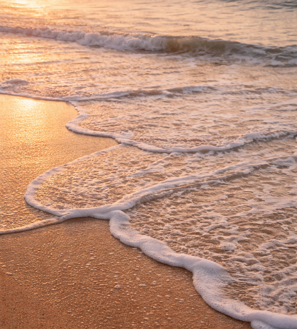 Soft ocean waves washing onto shore, representing gradual healing over time.