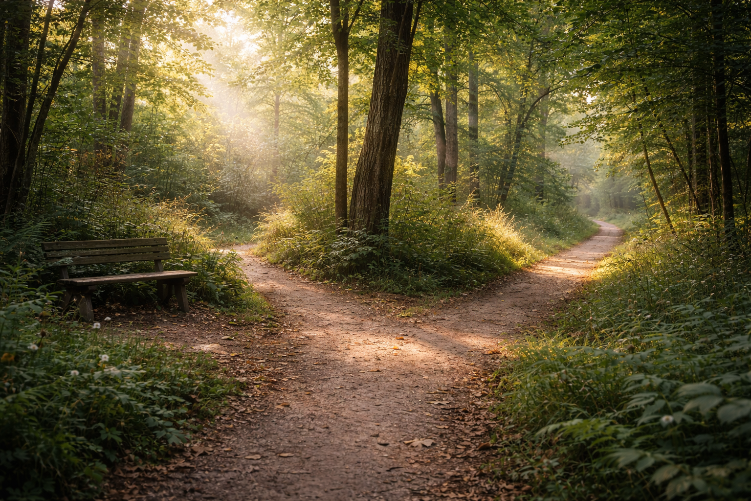 Forked forest path representing choice, agency, and multiple ways to begin healing