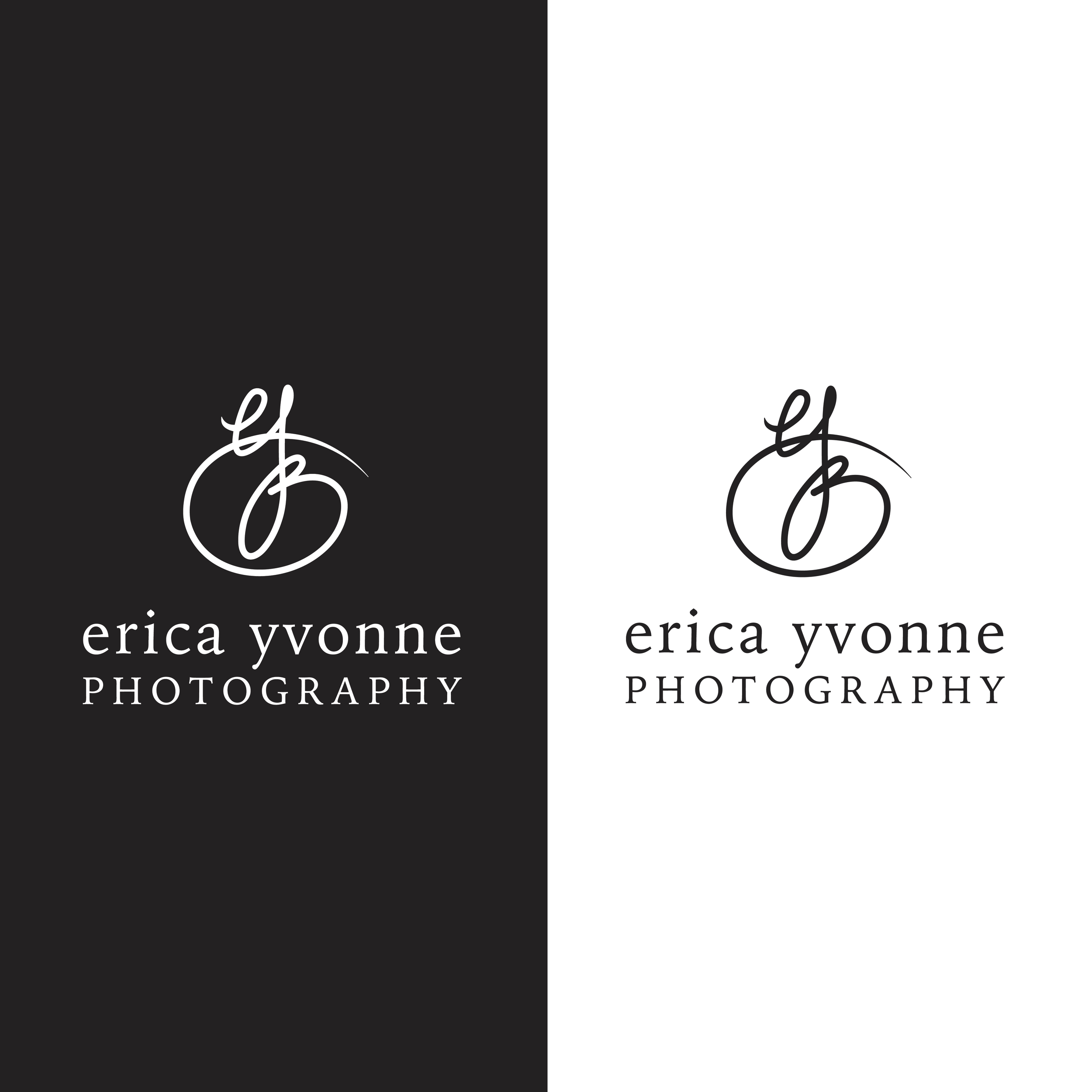 Black and white logo for Erica Yvonne Photography, featuring a stylized monogram and text.