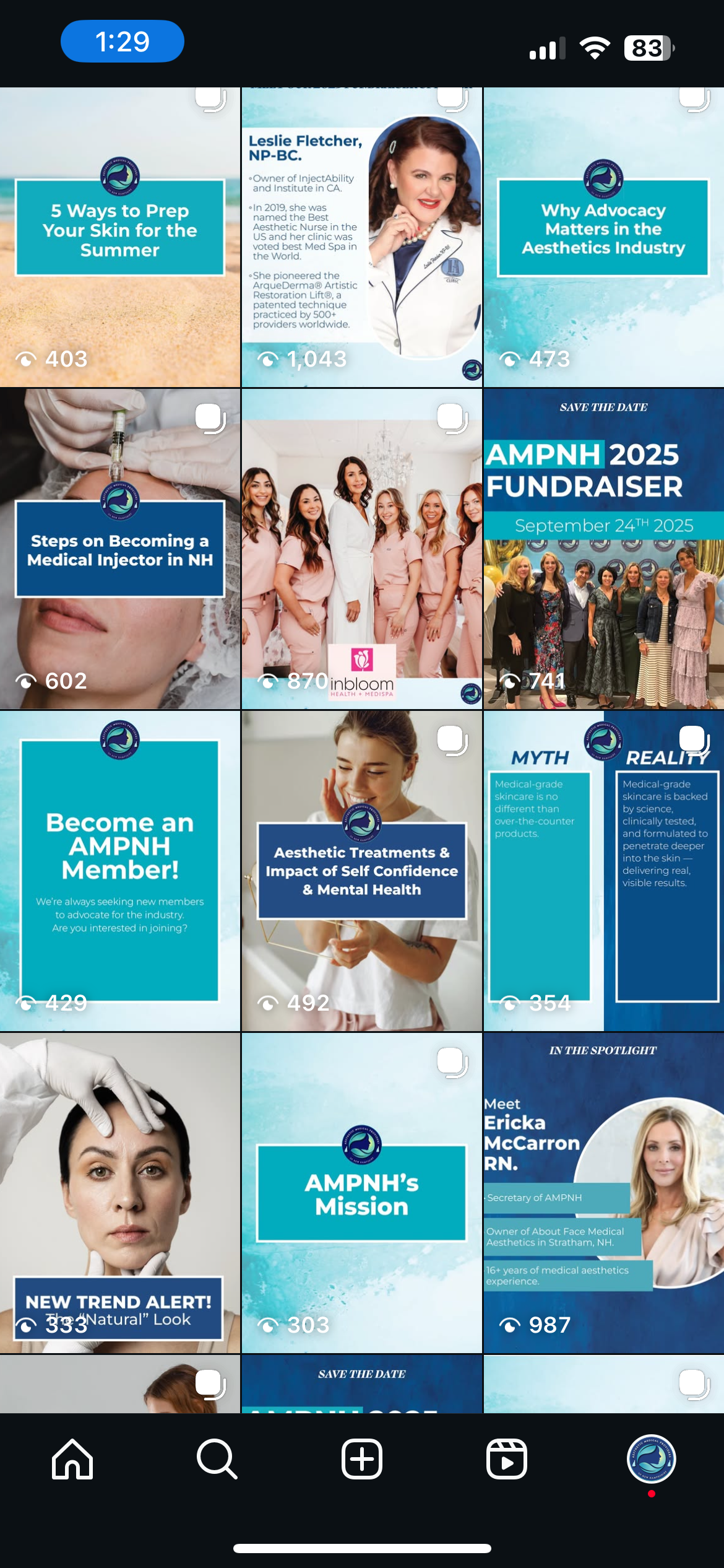 A digital collage of promotional content for a medical aesthetics industry organization, featuring event announcements, member recruitment messages, and profiles of key personnel.