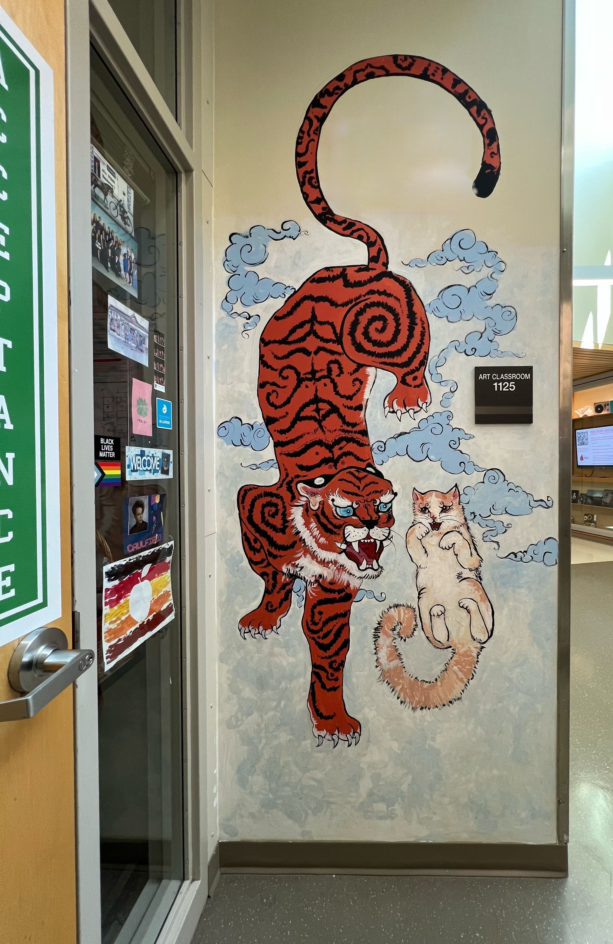 Moira and Her Alter-Ego, acrylic on sheetrock wall, 4'x8'