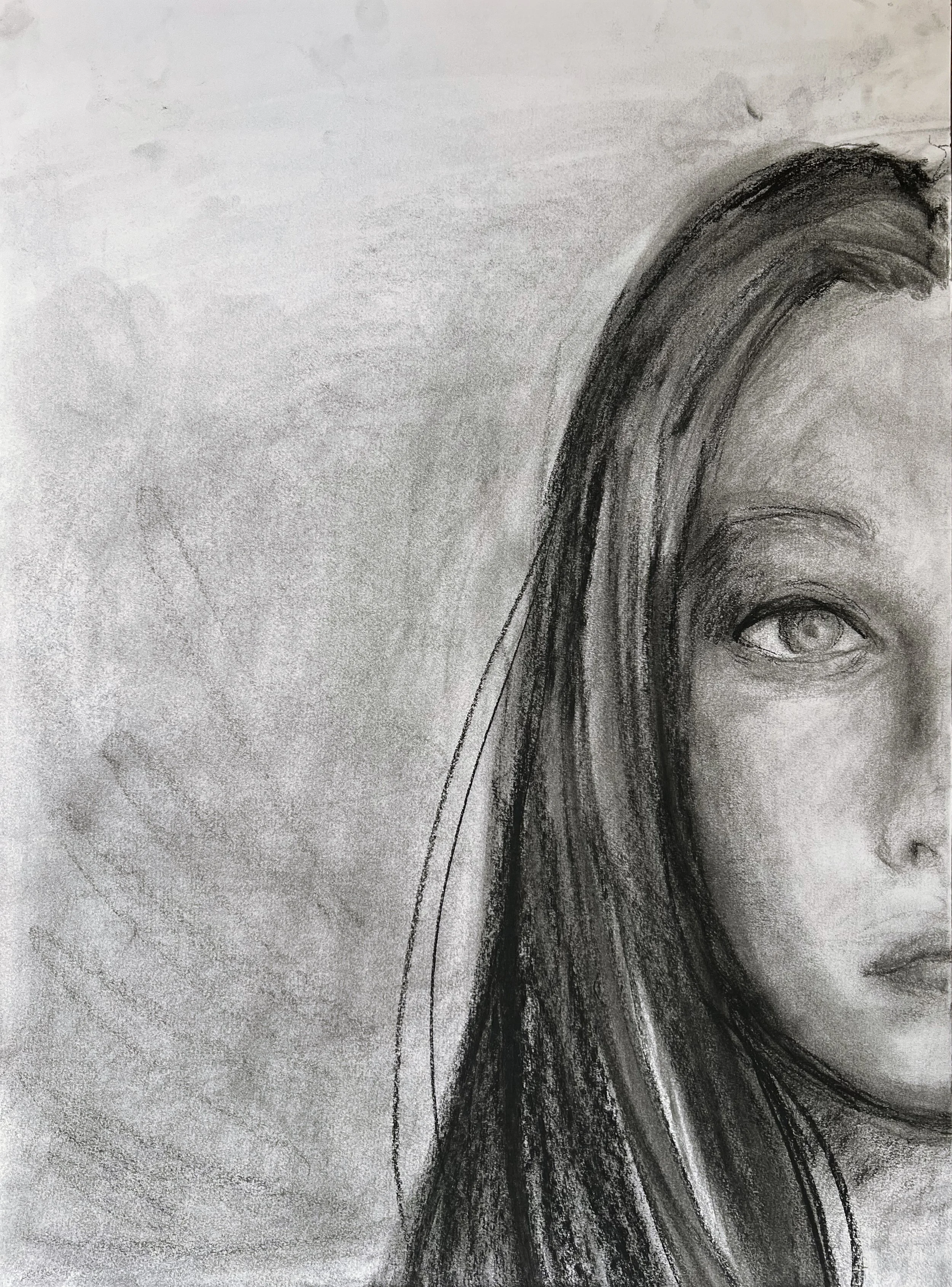 Self Portrait Side 1, charcoal on paper, 18"x24"