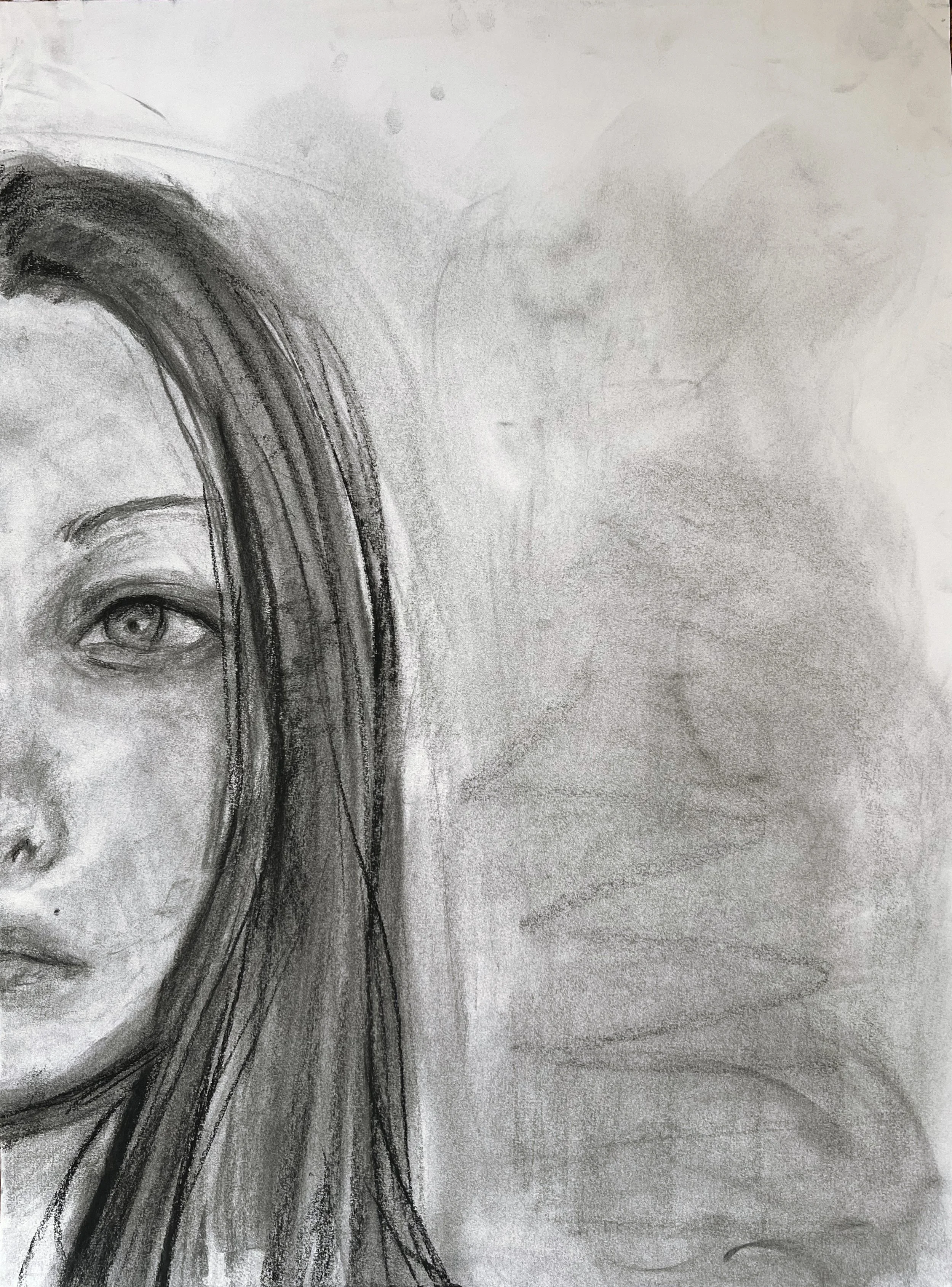 Self Portrait Side 2, charcoal on paper, 18"x24"