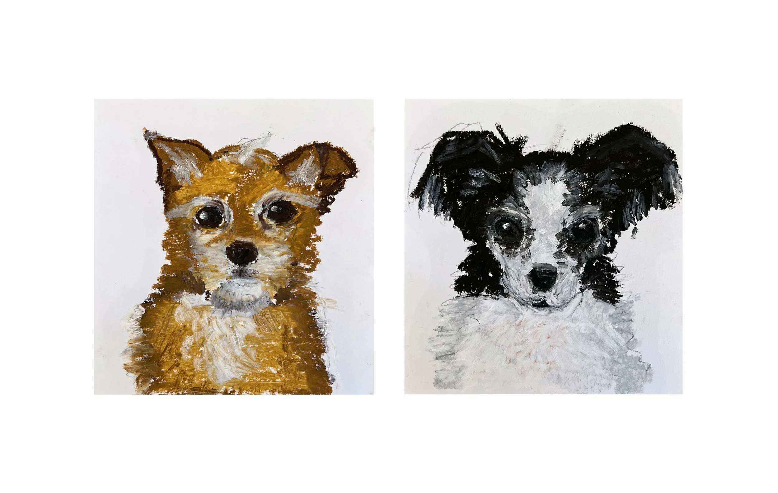 Ralphie and Stuart, oil pastels on paper, 5"x5"