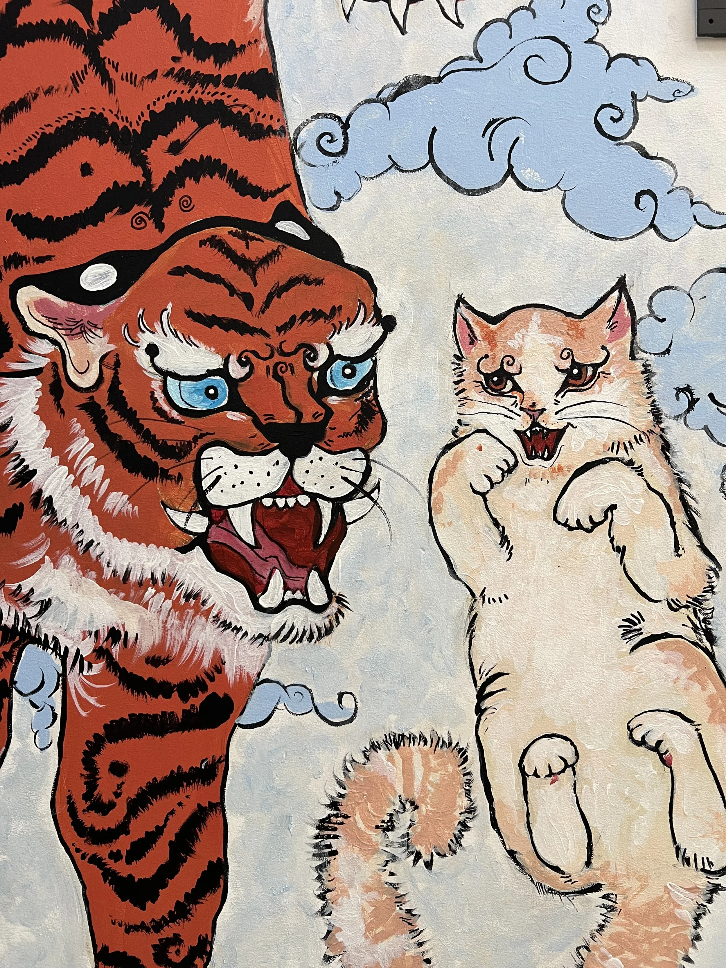 Moira and Her Alter-Ego (detail), acrylic on sheetrock wall, 4'x8'