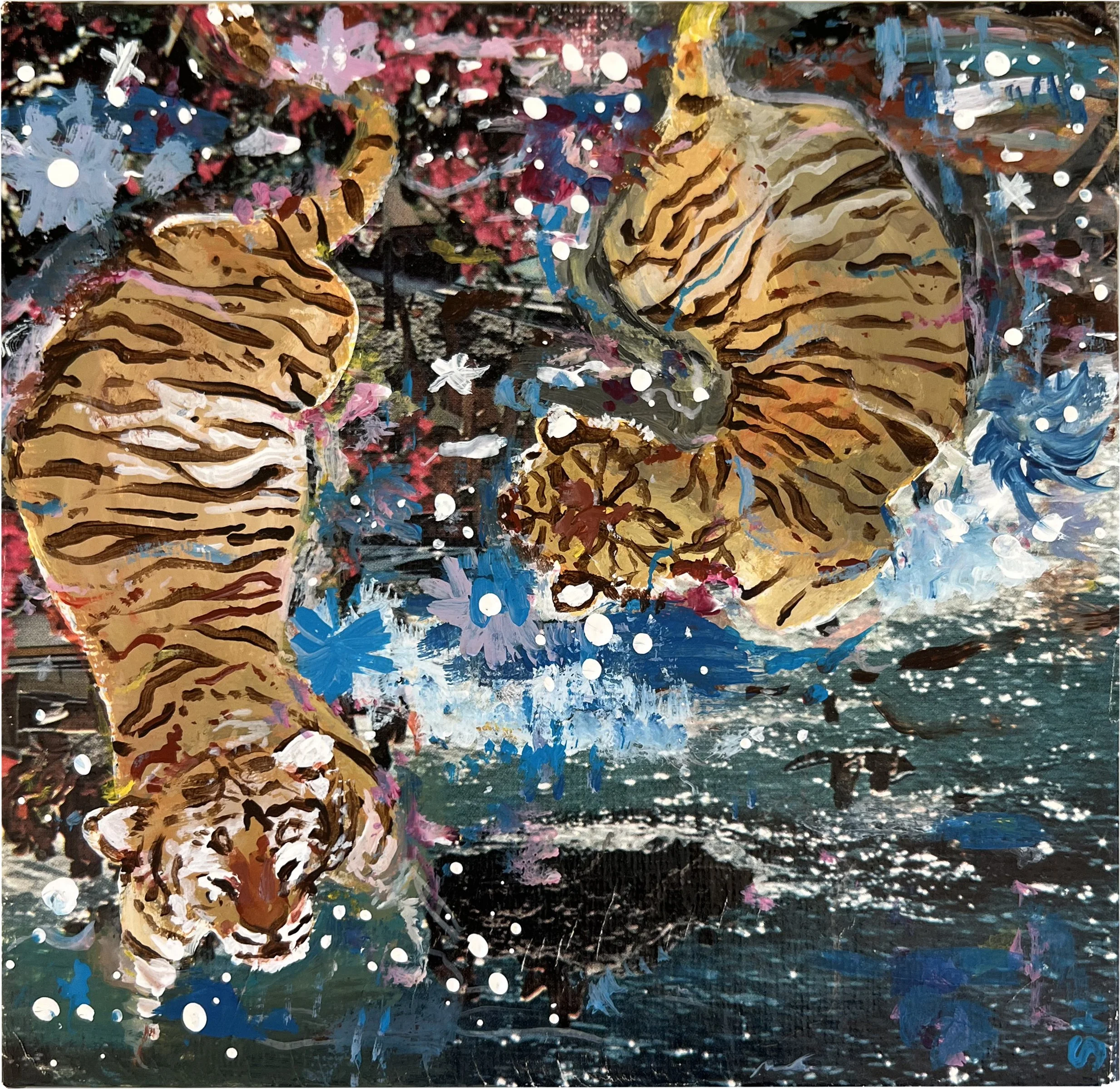 Tigers, acrylic on paper, 7"x7"
