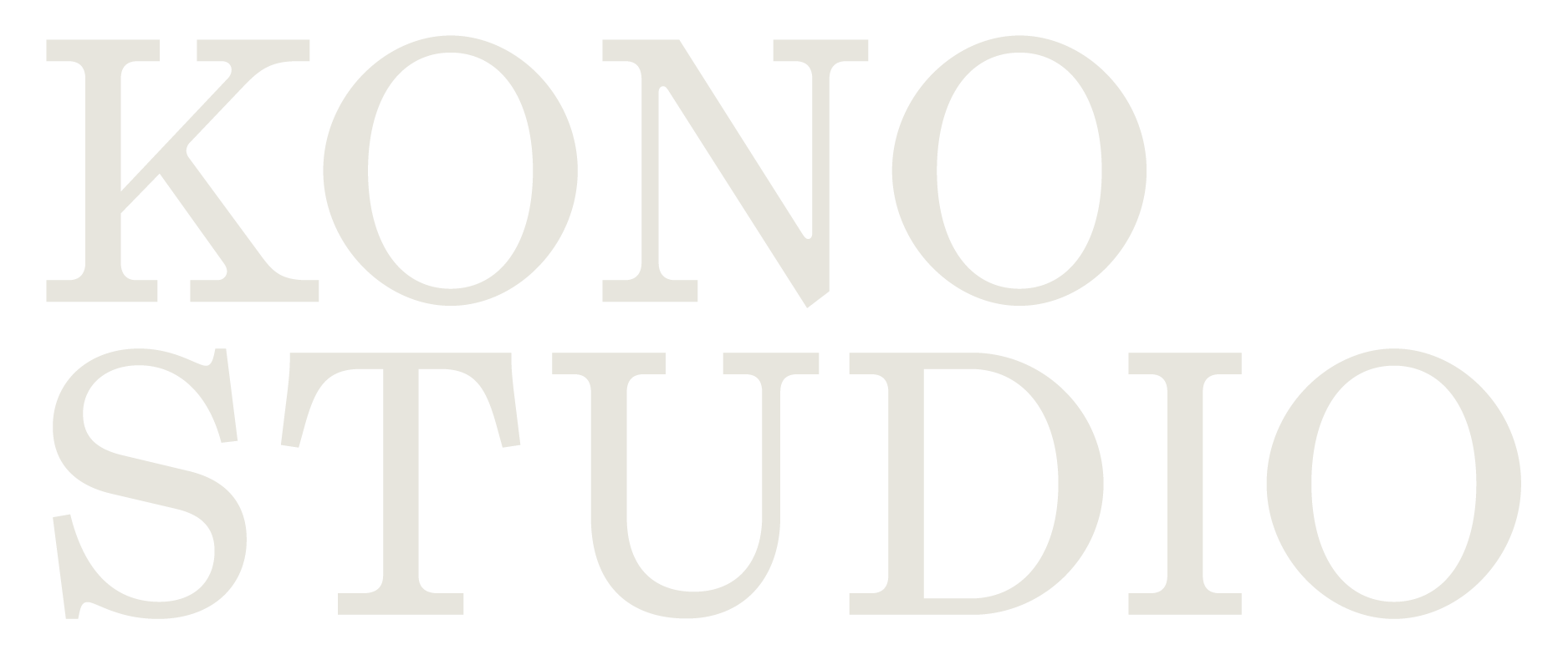 Kono Studio logo with large uppercase letters in black and light gray.