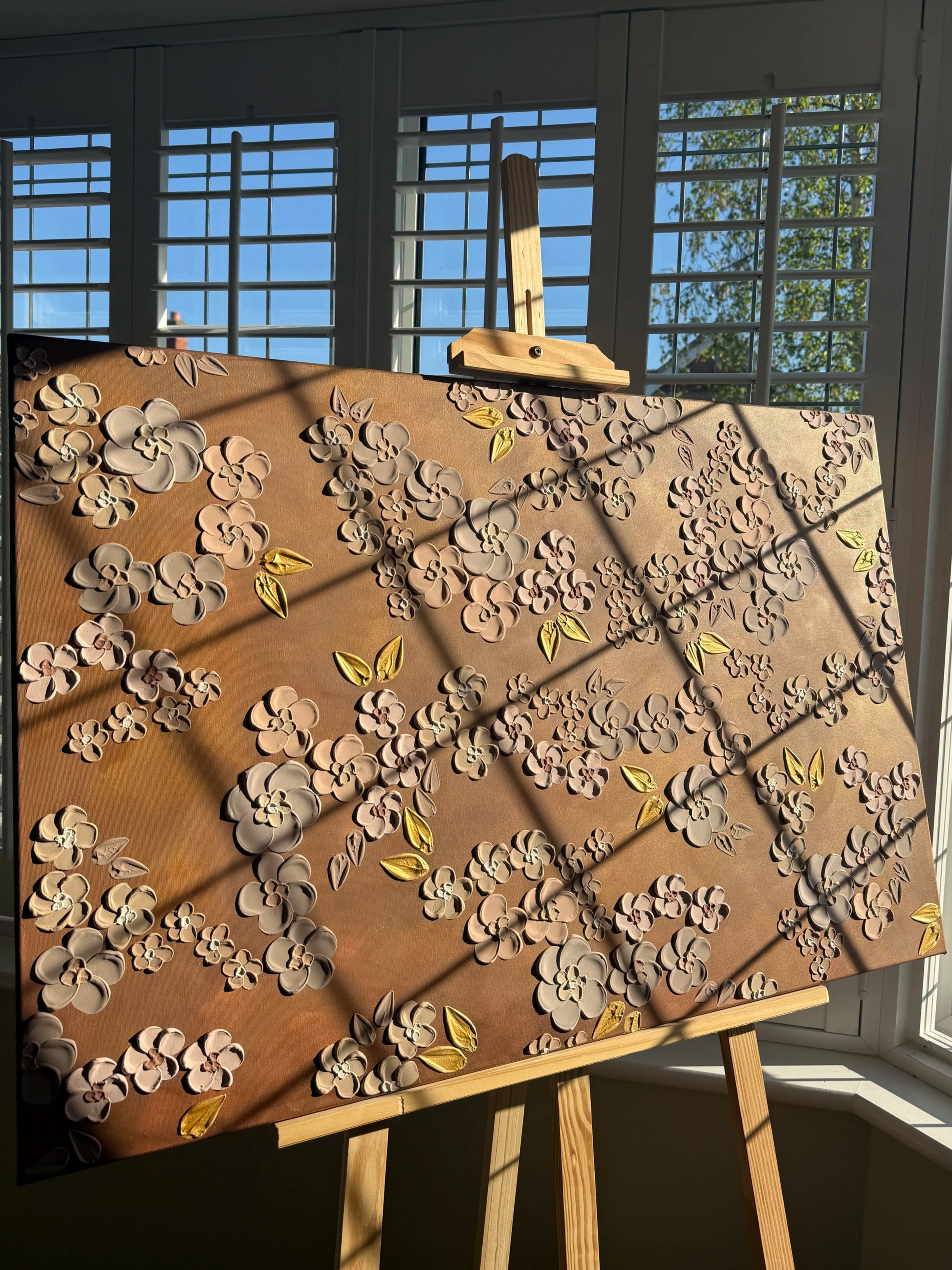 Gold Blossom - Textured Canvas Bedroom Art