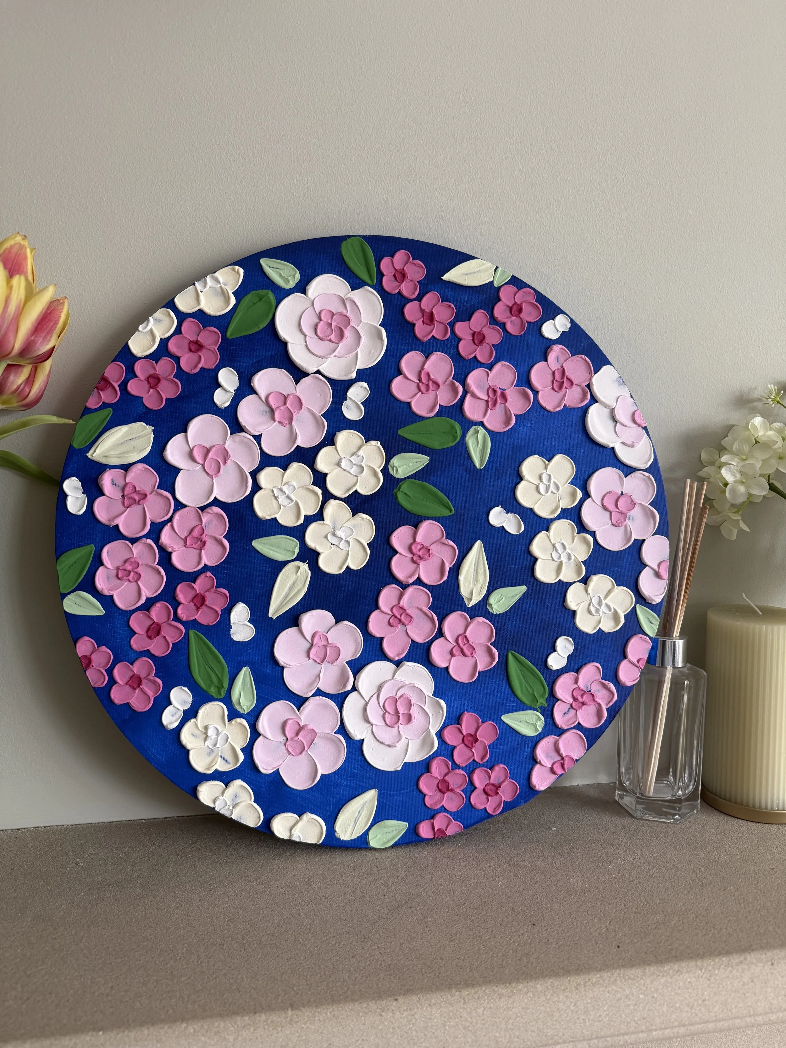 Navy Botanical - Textured Floral Art
