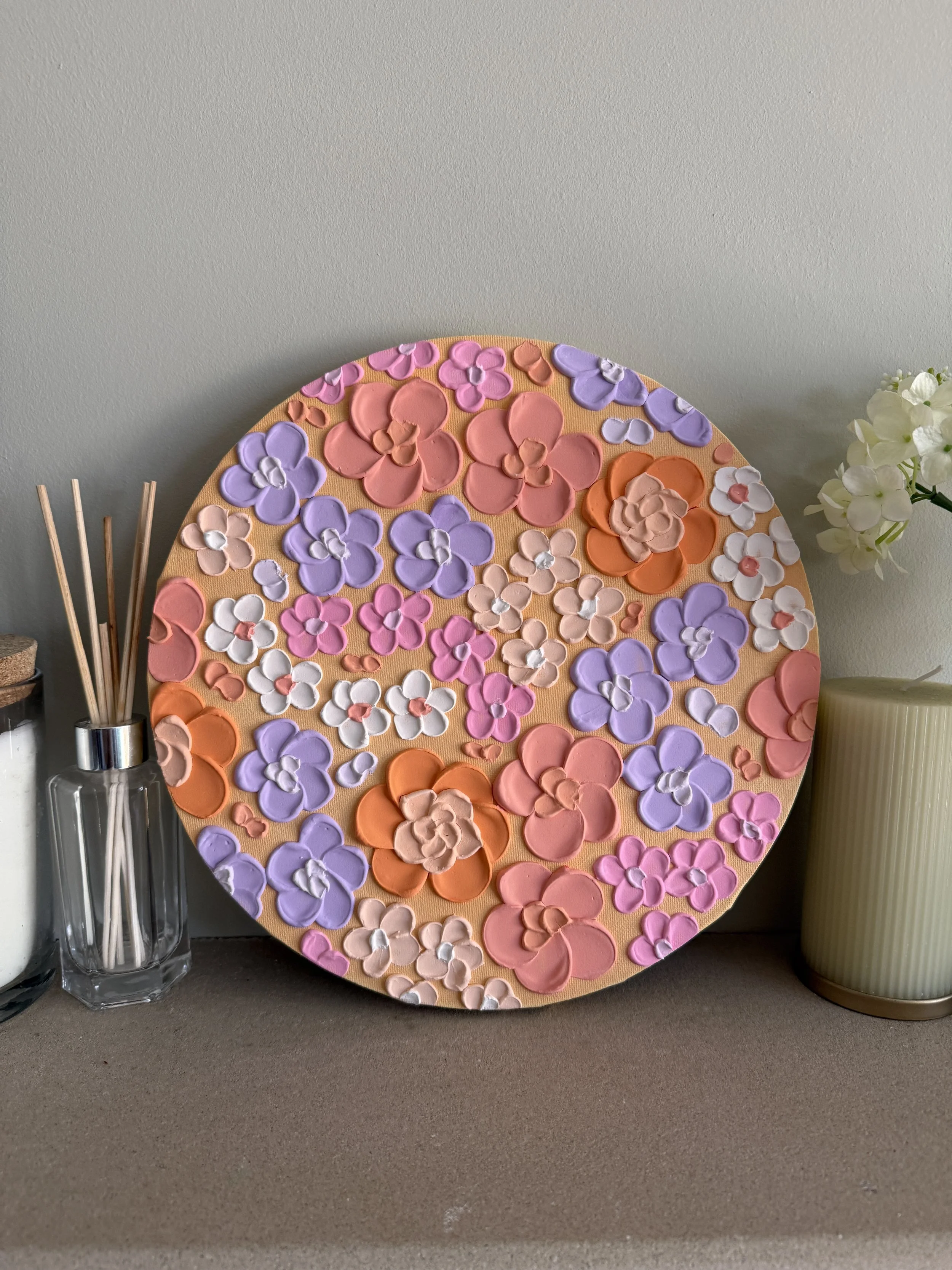 Aperol & Lavender - Textured Floral Bedroom Art