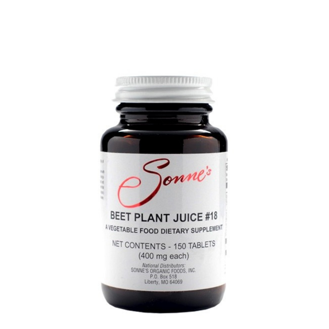 Bottle of Sonne's Beet Plant Juice dietary supplement with 150 tablets, each 400 mg.