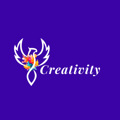 A logo featuring a stylized phoenix with colorful splash inside it, and the word 'Creativity' in white text on a dark blue background.