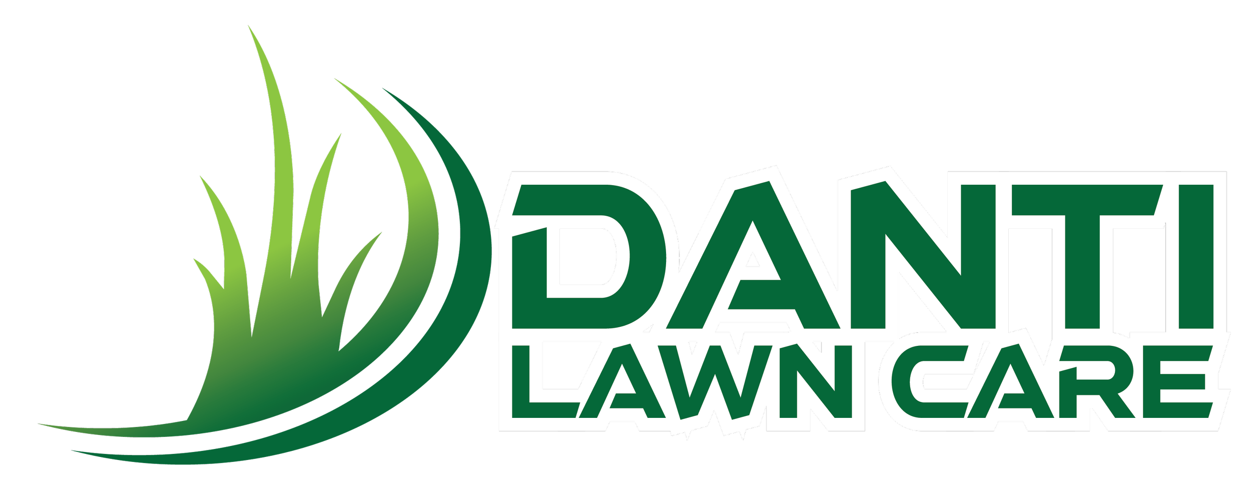 Logo for Danti Lawn Care with stylized green grass blades and text in green and white.