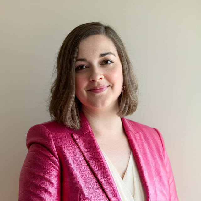 emily townsend of brand mosaic in pink jacket