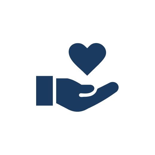 An icon of a hand holding a heart.