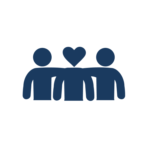 Icon of three people with a heart above them, representing love or support.